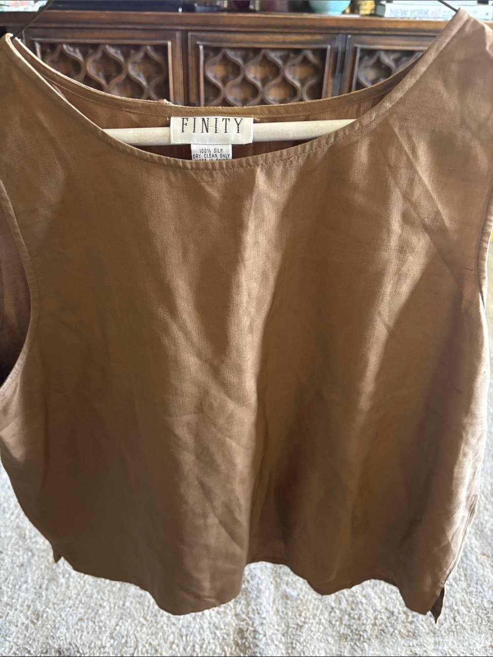 Finity Sleeveless silk  Tank Top in Tan Brown